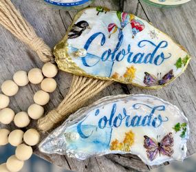 Handmade oyster shell ornaments – Colorado state