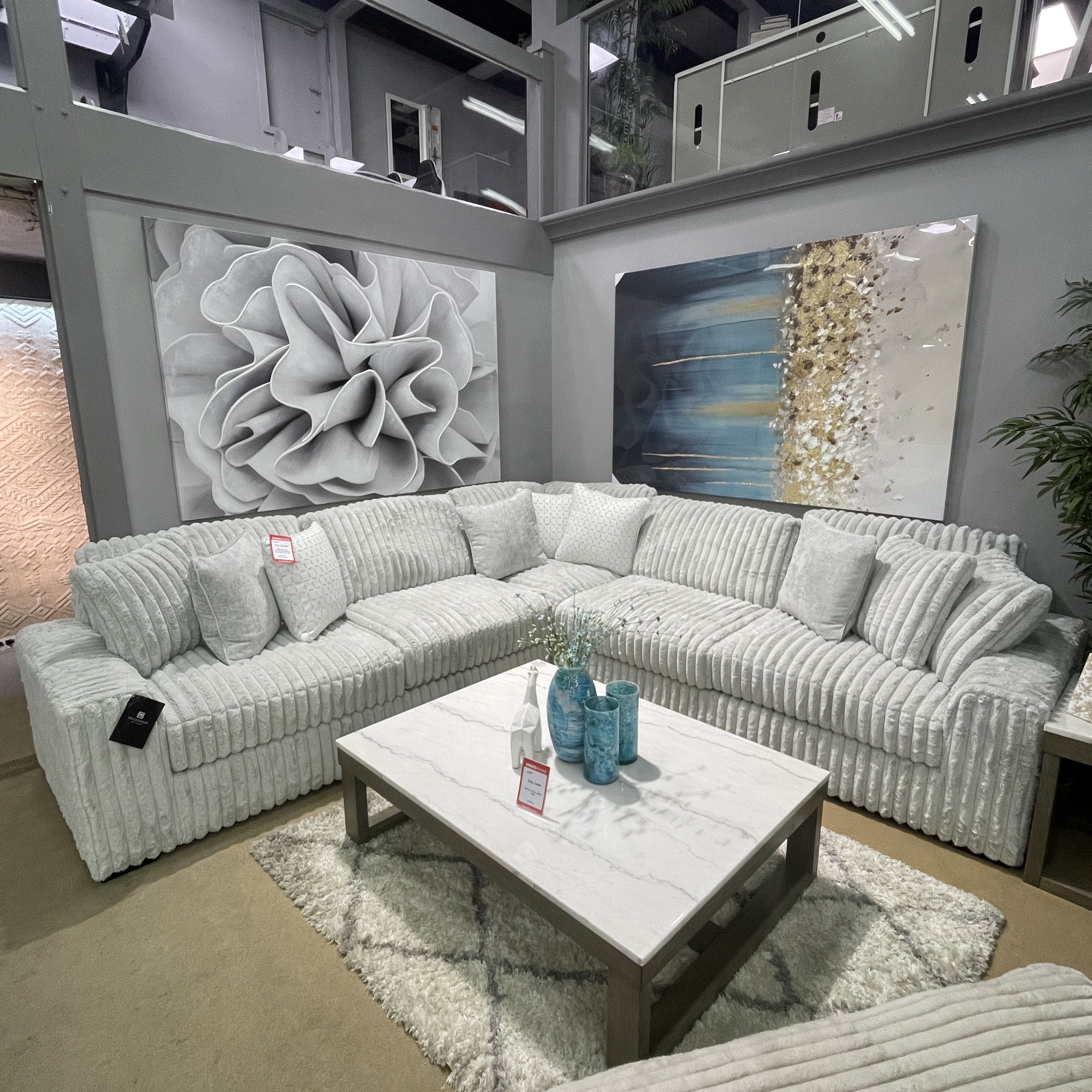 Alloy Jumbo Corduroy Symmetrical Sectional Living Room Set / 3pc Comfy Couch Sofá Cómodo