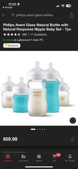 Phillips Avent Glass Natural Bottle with Natural Response Nipple Baby Set - 7pc
