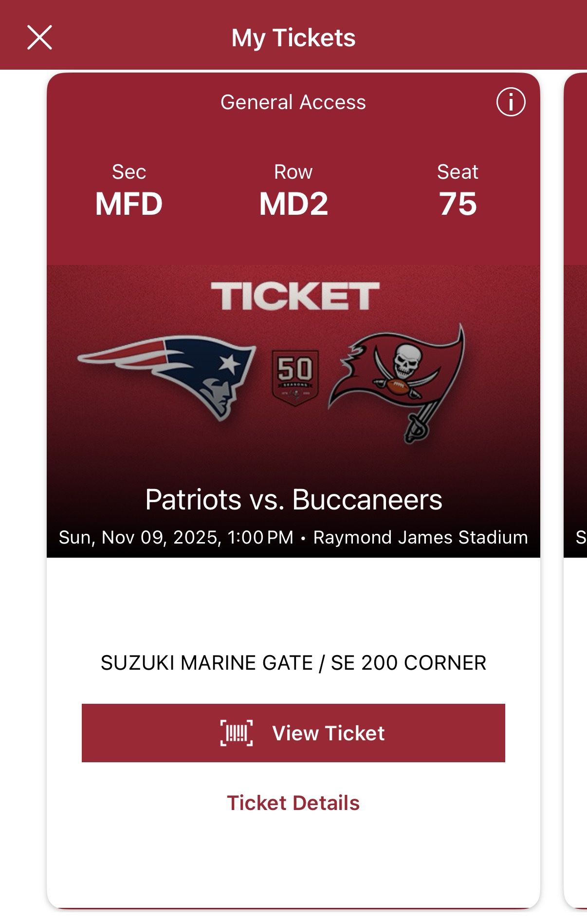 2 Tampa Bay Bucs Vs New England Patriots Club Tickets