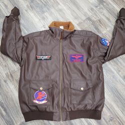 Top Gun Maverick Faux Leather Aviator Jacket Tom Cruise Bomber Adult Size Large. 
