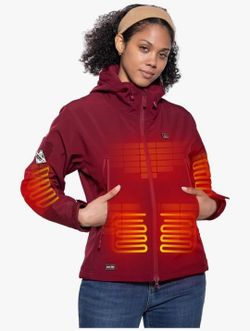 DEWBU Heated Jacket for Women with 12V Battery Pack Winter Outdoor Soft Shell Electric Heating Coat