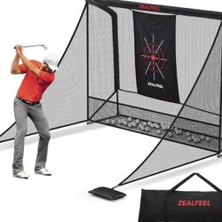 Golf Net, 10x7ft/8x8ft Golf Enclosure Net with Side Barriers