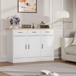 White Sideboard Buffet Cabinet with Drawers