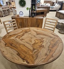 New Unique Teak wood 5 pc 60" Round Dining Table collection