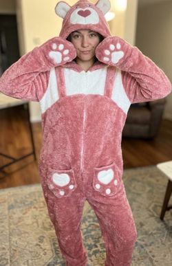 Pink Bear Plush Adult Onesie Pajamas