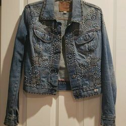 G Brand, Denim Jacket With Studs in front, back and sleeve cuffs, 100% Cotton  Size M