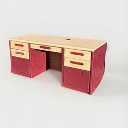 Solid Wood Desk- 2 Tone Maroon W/ Natural Top