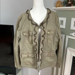 Michael Kors Olive Ruffled Utility Jacket