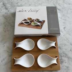 Alex Liddy 5-Piece Tasting Plate Set – Porcelain Spoons & Bamboo Serving Board