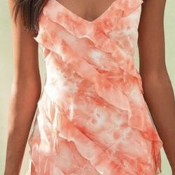 Lulus ruffle coral pink tie dye dresses 