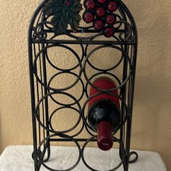 Vintage Rustic Metal 6 Bottles Wine Rack Whit Grape Decor