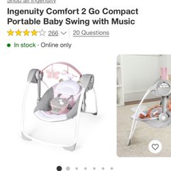 Ingenuity Comfort 2 Go Compact Portable Baby Swing With Music 