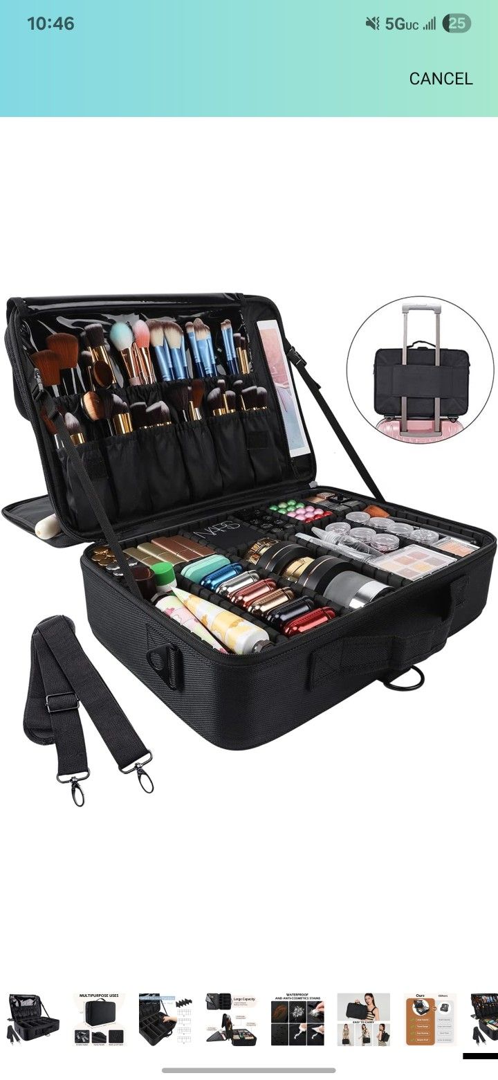 Large Capacity Travel Makeup Train Case 16.5 Inches Professional Makeup Cosmetic Case Portable Artist Cosmetics Brushs Organizer Storage Bag With Adju