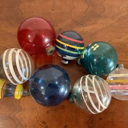 Vintage lot of 8 unsilvered Christmas ornaments - stripes, bell