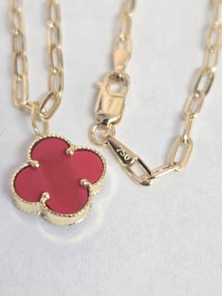 18kt Gold Red Clover Necklace 18"