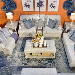 Traemore Linen Living Room Set (SOFA and LOVESEAT