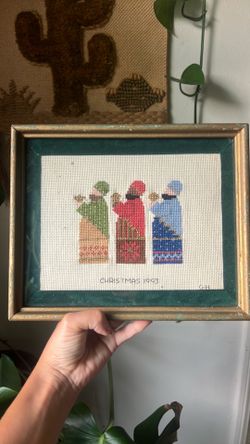 Framed cross stitch wall decor