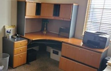 Office Corner Desk W/Hutch & Filing Cabinets