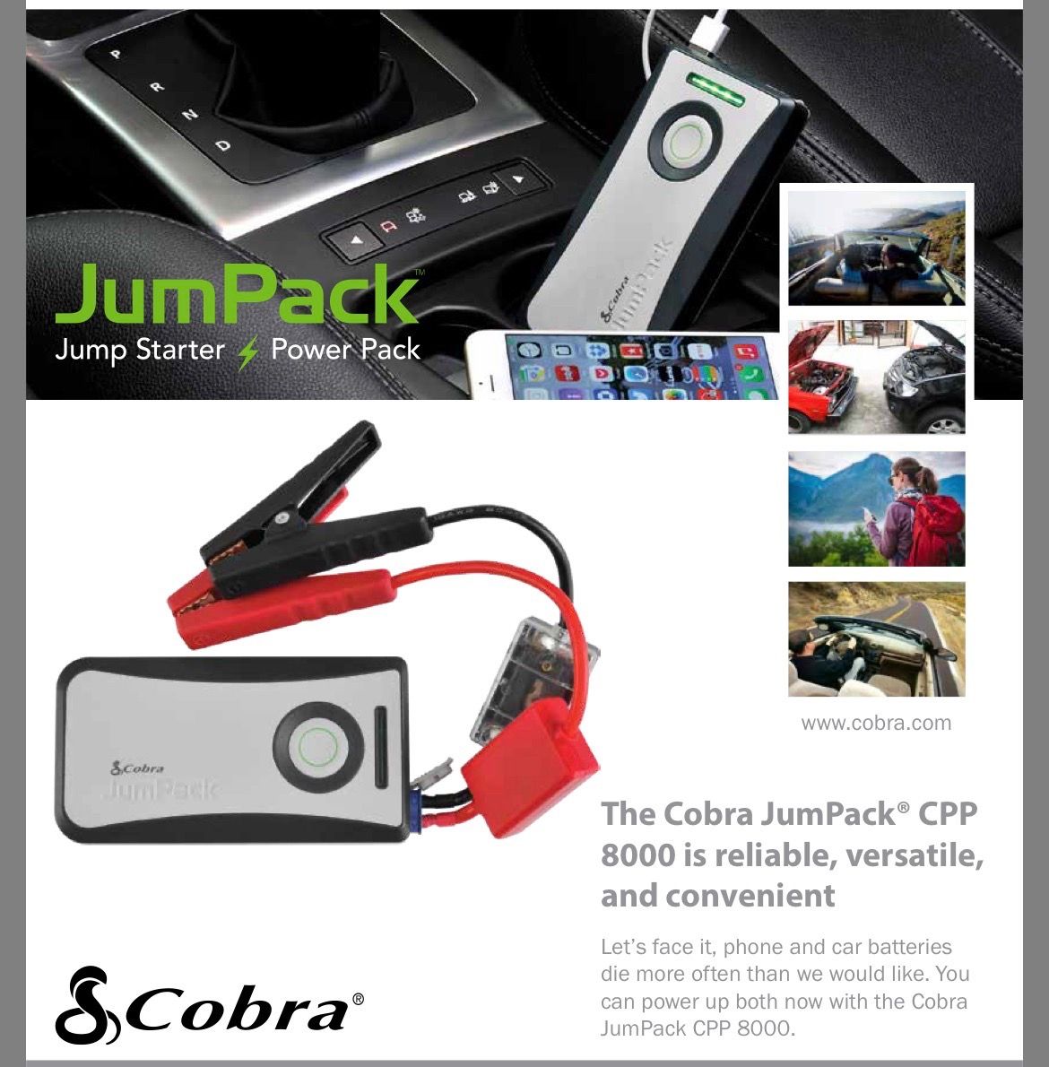 Cobra CPP8000 lumPack 6000mAh 360A Peak Portable Jump Starter Battery Charger