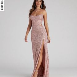 pink sequence prom dress 