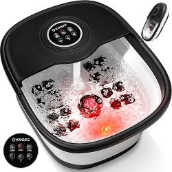 Collapsible Foot Spa Bath with Heat, Remote Control, Temperature Control, Bubbles, Pumice Stone, Red Light, Timer, 16 Massage Roller Pedicure Foot Spa