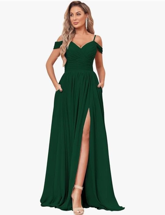 Emerald Green Off The Shoulder Bridesmaid Dress
