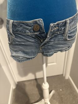 Stretch Blue Denim Mini Shorts Size 1 Low Rise Cuffed Jean Shorts