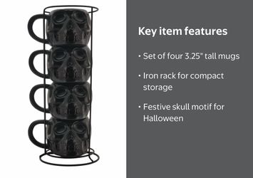 💀Black Skull Ceramic Mug Set with Rack