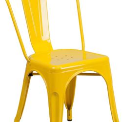 Industrial Yellow Metal Bistro Dining Chair – Modern Stackable Accent Chair for Indoor/Outdoor Use
