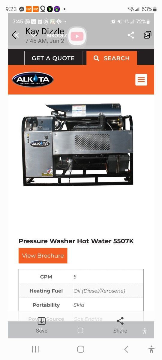 Alkota Hot Water Pressure Washer 5507K