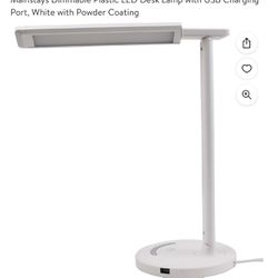 Mainstays Dimmable Plastic LED Desk Lamp with USB Charging Port, White with Powder Coating