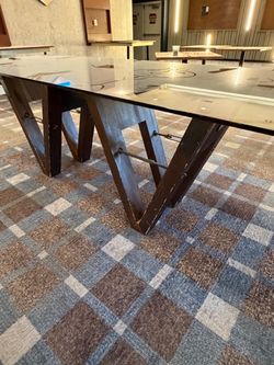 Glass Top Dining Table with Wood Base