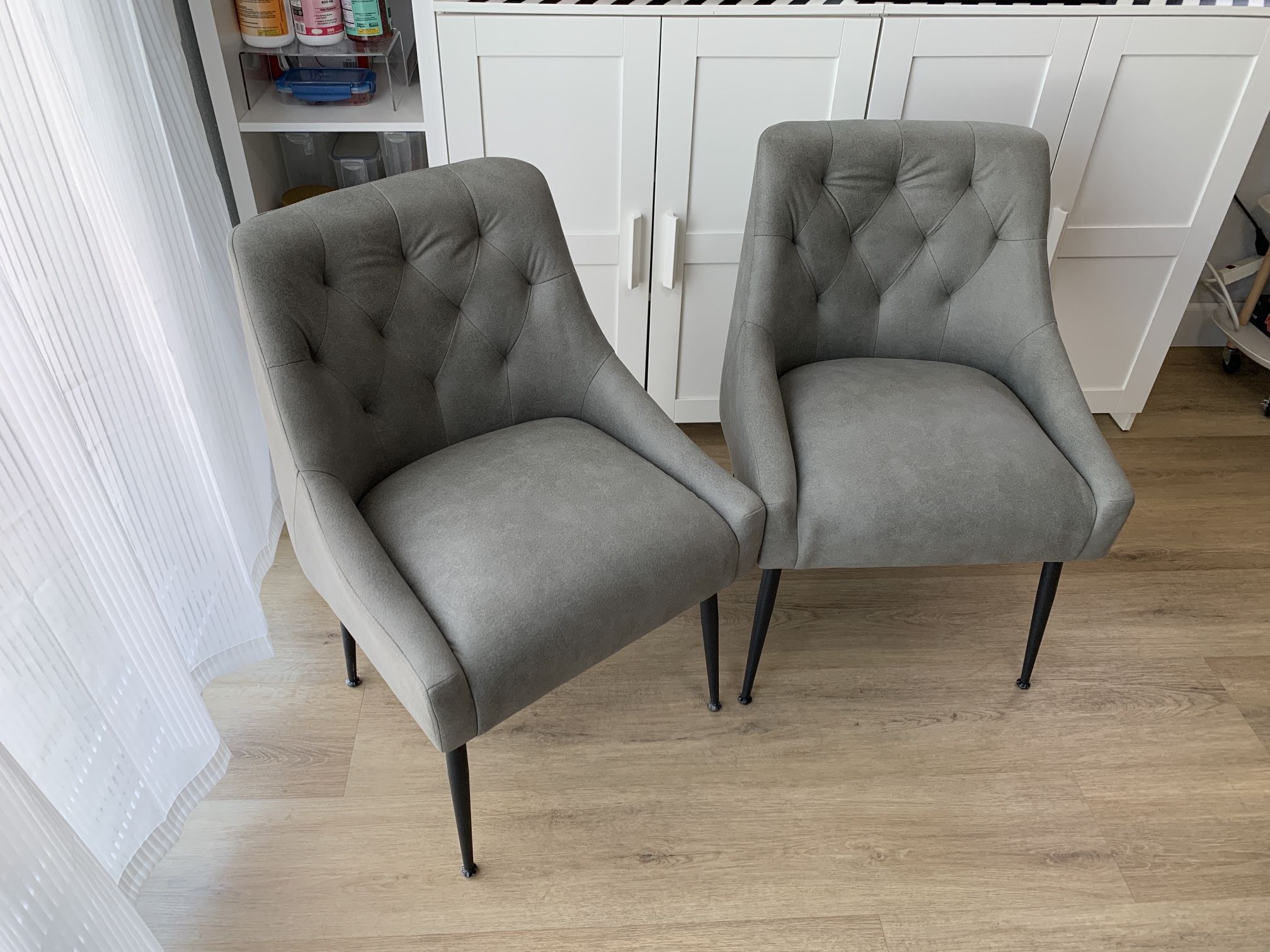 "Dining Chairs Set of 2, with 5.12' Cushions and Metal Legs, Upholstered with Back Pull Rod (Grey) "