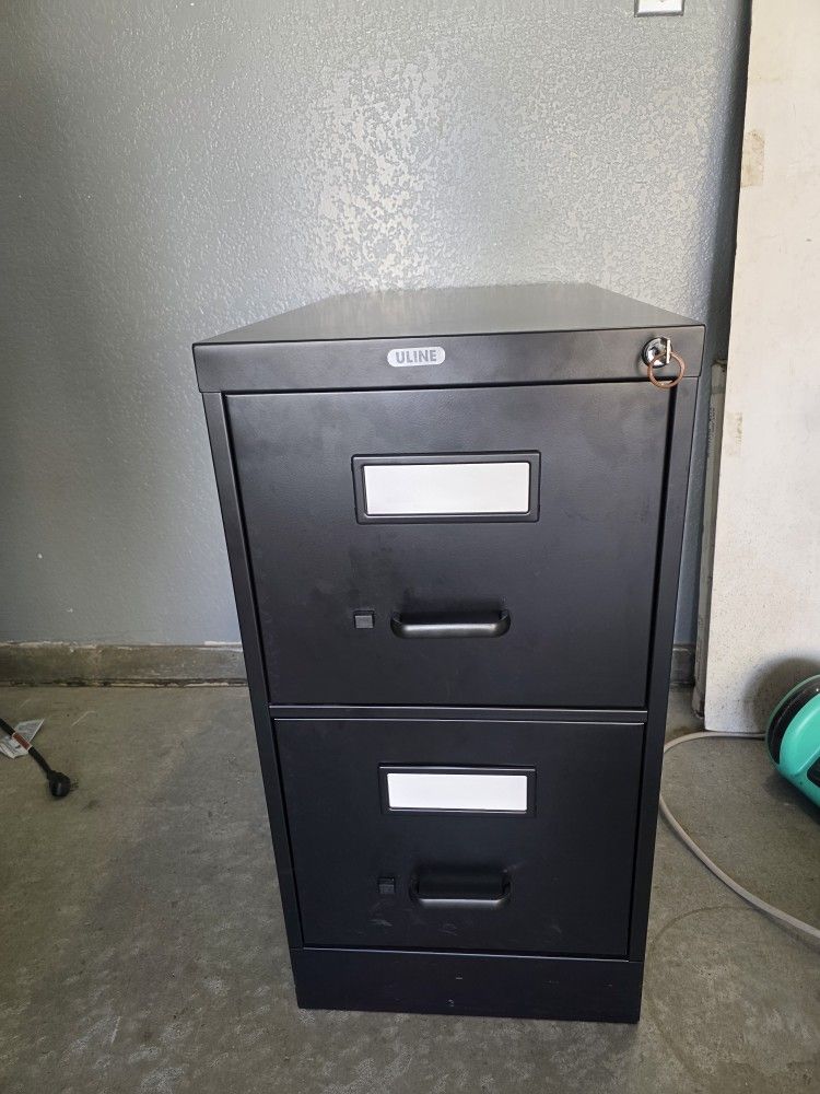 Two Drawer Black Metal File Cabinet