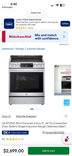 LG STUDIO 30-in 4  6.3-cu ft , Air Fry Convection Oven Slide-In Single Induction Range ( Stainless Steel )