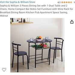 Sophia & William 3 Pieces Dining Set with 1 Oval Table and 2 Chairs, Home Compact Bar Bistro Set Furniture with Wine Rack for Breakfast Dining Room Ki