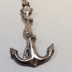 Small Anchor Pendant And Necklace In 925 Sterling Silver Italy Marked CW