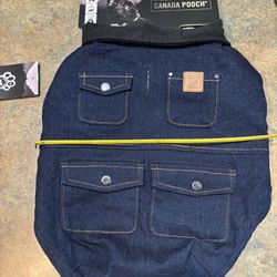 Canada Pooch Winter Jean jacket with courdury collar. Dog coat. New. Size 14