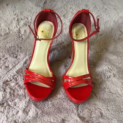 D Red Patent Leather Strappy High Heels