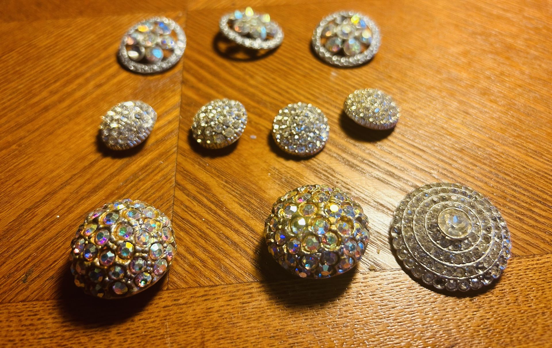 Vintage Rhinestones Buttons 10 Total 4 Dooms & Flats