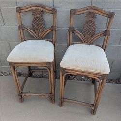 One Pair of Vintage Bamboo Rattan Counter Height Stools