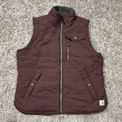 Women’s CARHARTT ‘Amoret’ Deep Wine Sherpa-Lined Reversible Vest - Size Medium