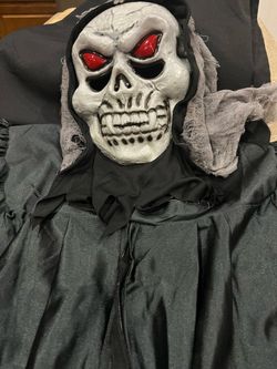Halloween lite up eyes skull mask, with zip up robe ,grim reaper