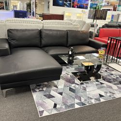 Black L- Shaped Real Leather Sectional Couch For Sale ( Furniture Assembly ) Fall Into Savings 