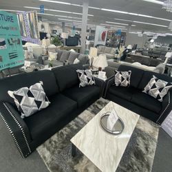 Black Two Piece Sofa And Loveseat Living Room NEW 