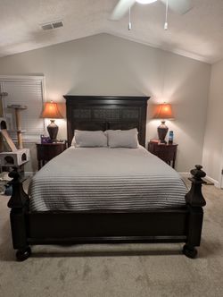 Solid Wood Queen Bed Frame with Headboard