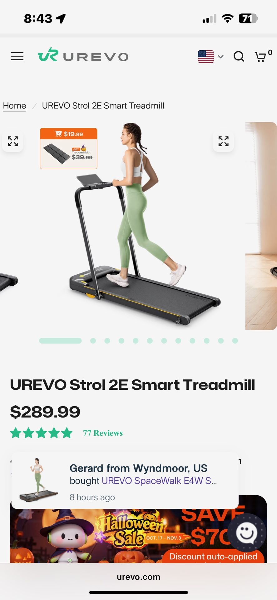 Walking treadmill Urevo Strol 2E