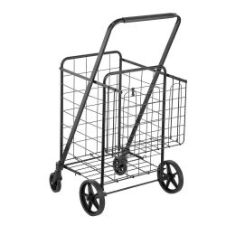 Folding Shopping Cart, Jumbo Grocery Cart with Double Baskets, 360° Swivel Wheels, Heavy Duty Utility Cart, 110 LBS Large Capacity Utility Cart for La
