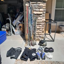 Used Hockey Sticks $10 Each And Used Hockey Equipment Pads Gloves Mask $2-$14 Each See All Photos 